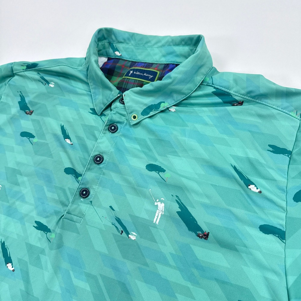 William Murray Golf Polo Shirt Mens XL Teal Polyester Blend Golfcore Preppy